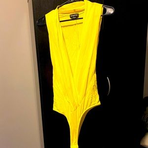 Yellow Bebe Open sexy front bodysuit
